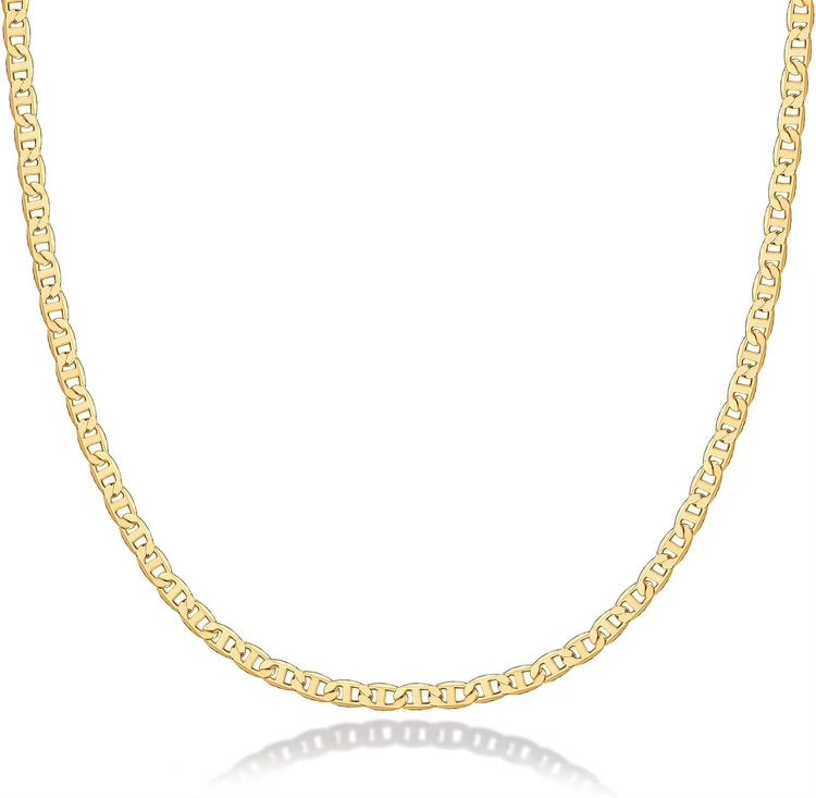 PAVOI 14k Gold Plated Curb Herring Bone & Figaro Necklace