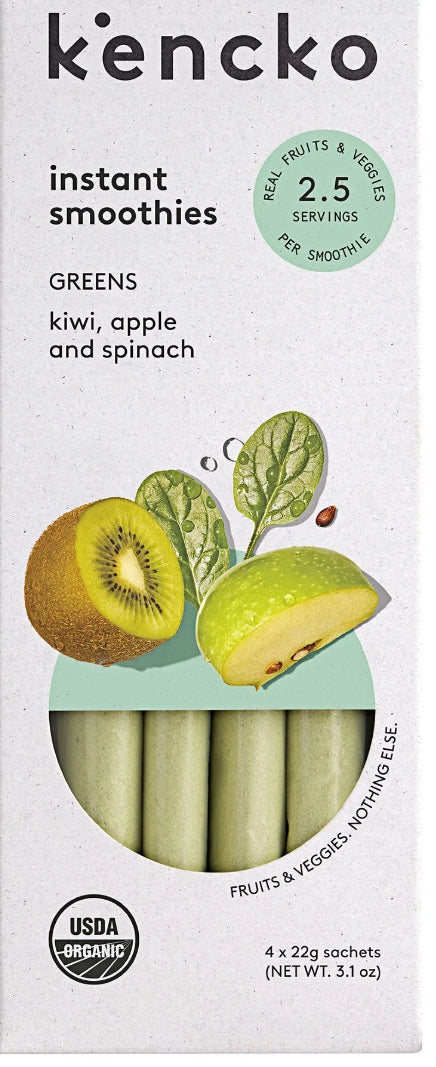 Kencko Greens Organic Instant Fruit & Veggie Smoothies Powdered Drinks 4x.2.5 servings per each pouch./78oz