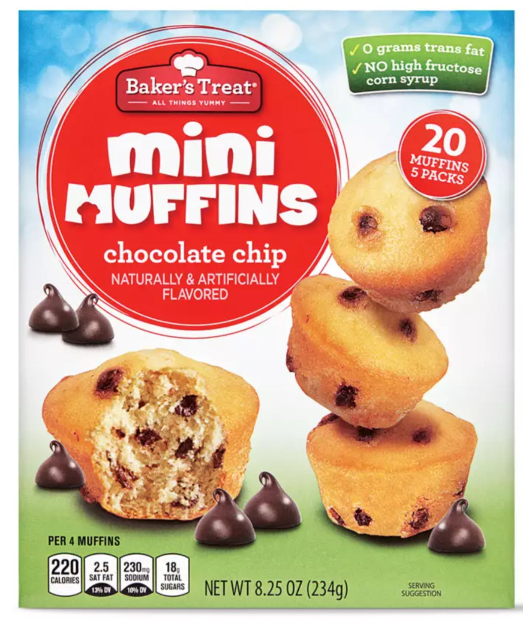 Bakers Treat Mini Muffins " Chocolate Chip" 20ct/8.25oz