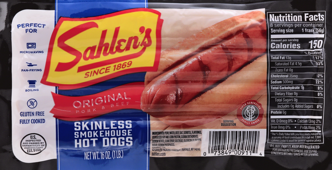 Hot Dogs -Sahlens Original Smokehouse 6ct.