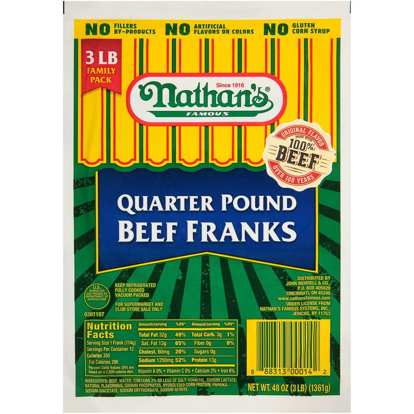 Hot Dogs 12ct. Nathan’s Quarter Pound Beef Franks