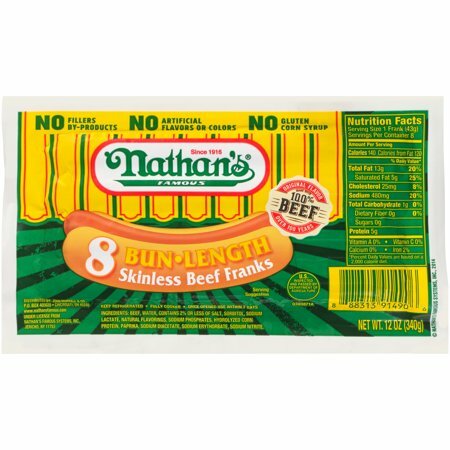Hot Dogs 8ct Nathan’s Bun Length Skinless Beef Franks