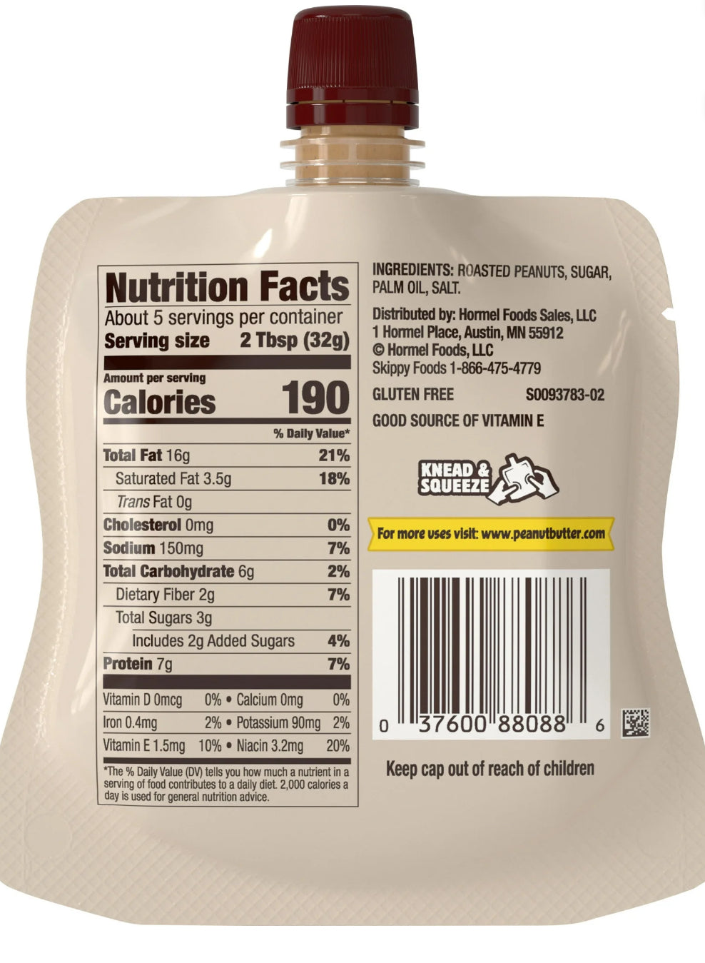 Skippy squeeze Pack Natural Creamy Peanut Butter 6oz.