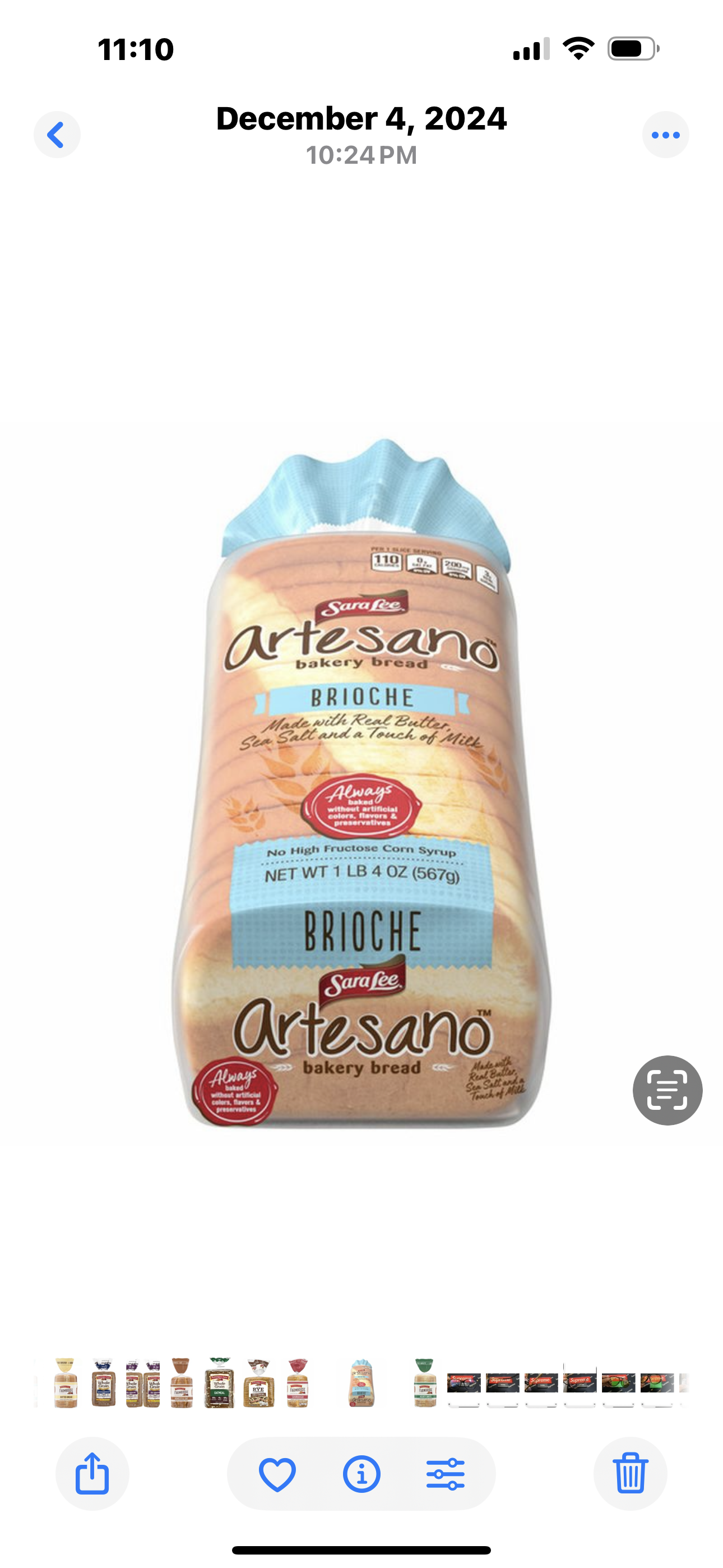 Sara Lee Artesano Bakery Bread “Brioche”