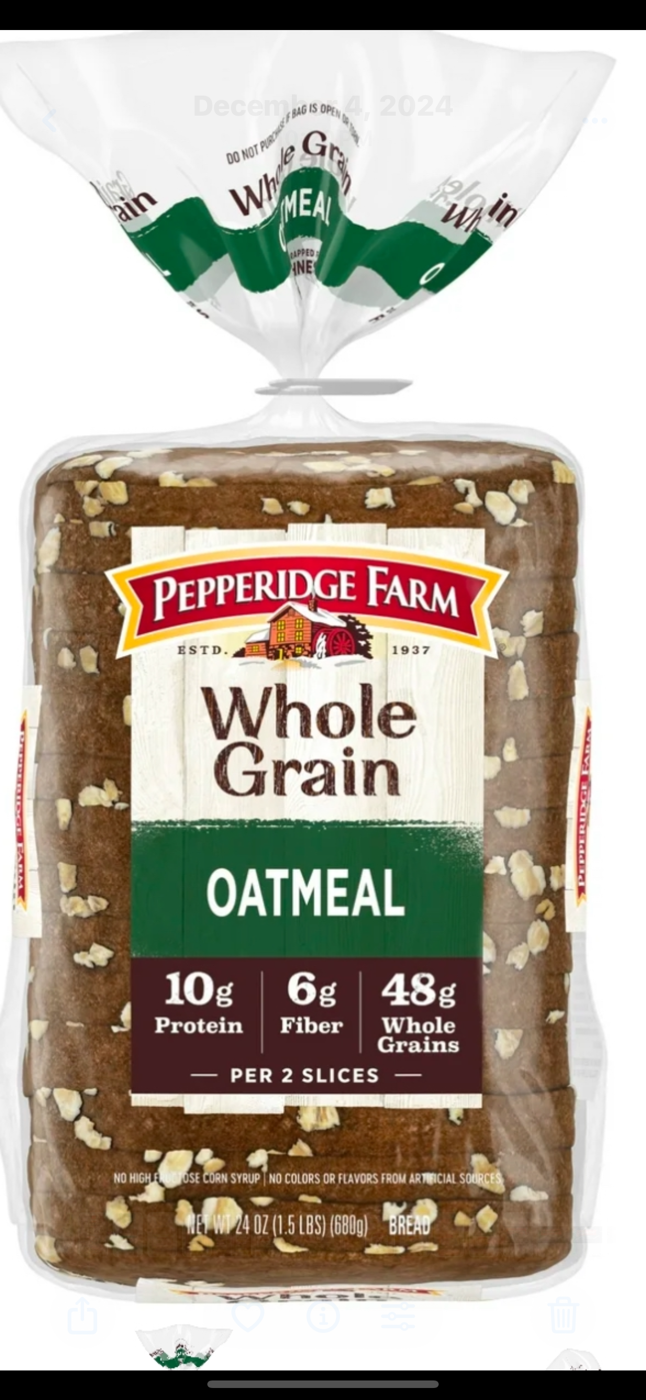 Pepperidge Farm “Whole Grain” Oatmeal