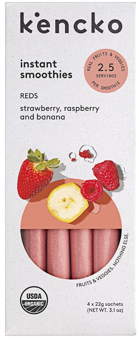 Kencko  Reds Organic" Instant Fruit & Veggie Smoothies"(add water, Oat or Almond Milk) 4x.(2.5 servings each packet) 78oz