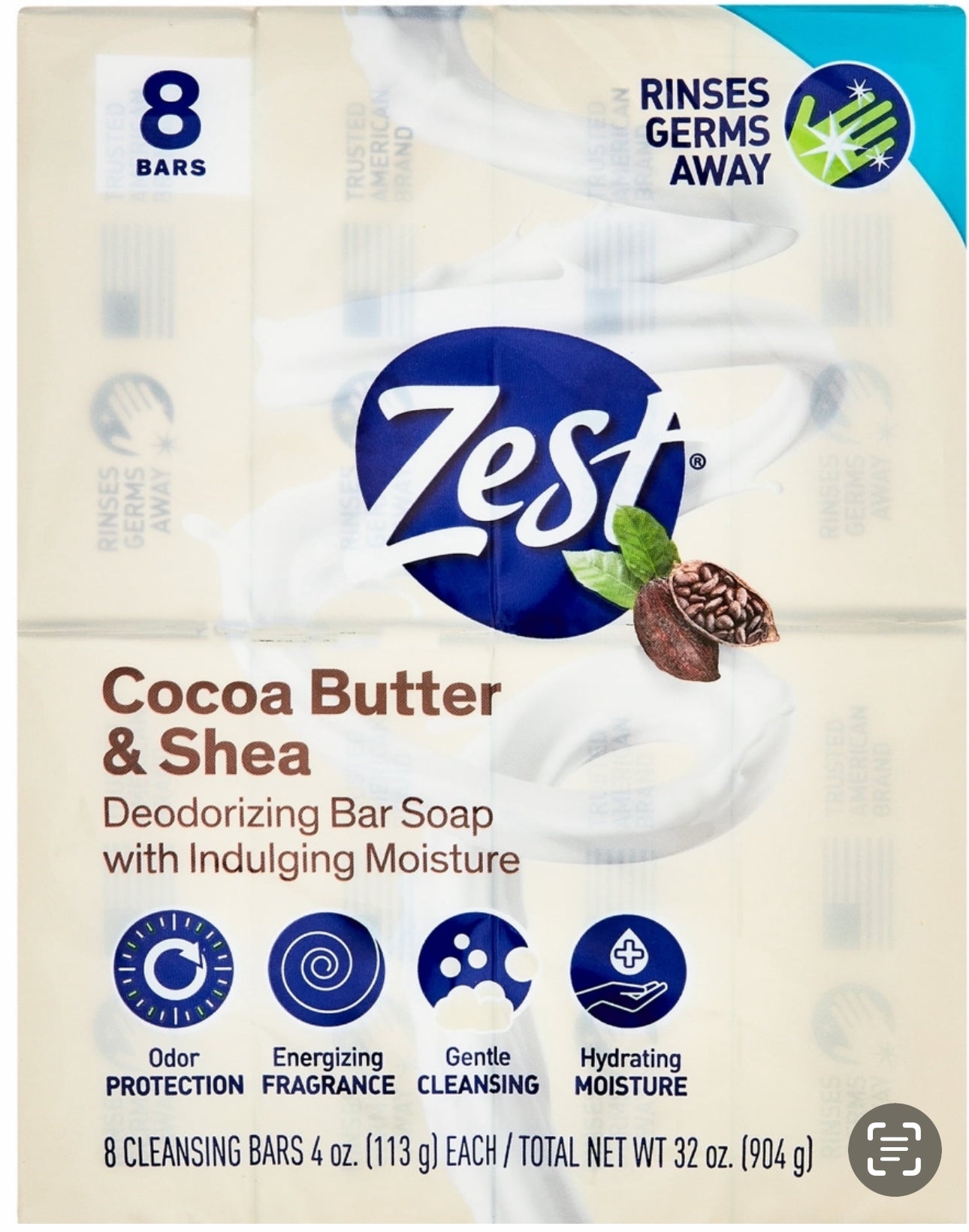 Zest"Cocoa butter & Shea Butter Bar Soap 8ct. 32.0 oz