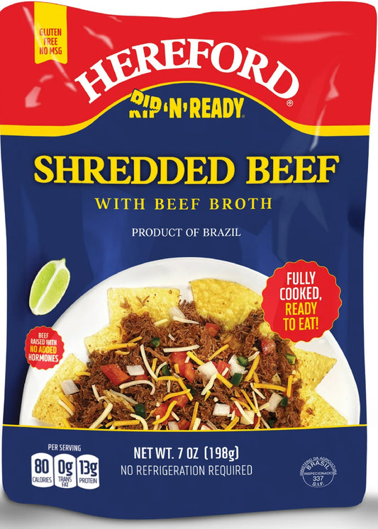 Hereford rip n ready Shredded Beef w/ Beef broth