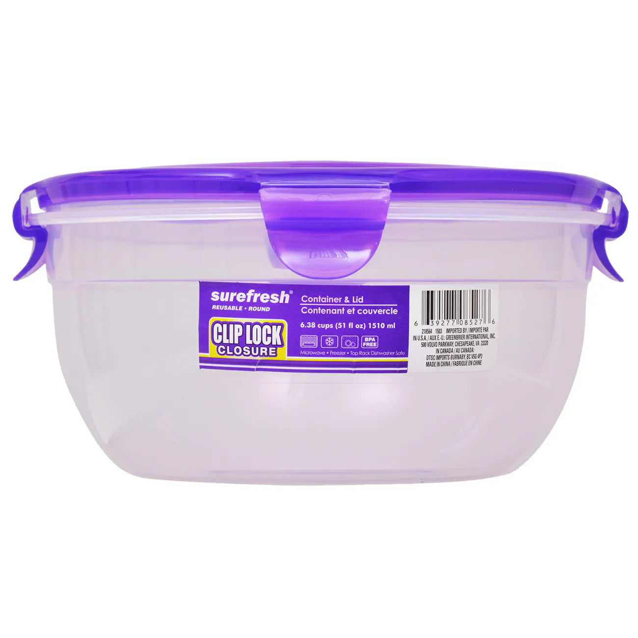 Surefresh Round Plastic Storage Bowl With Clip - Lock Lid