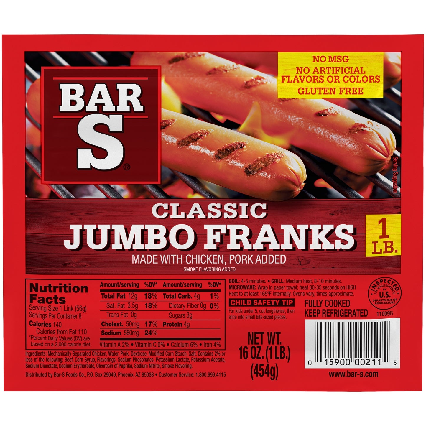 Bar S Hot Dogs Classic Jumbo Franks 8ct.