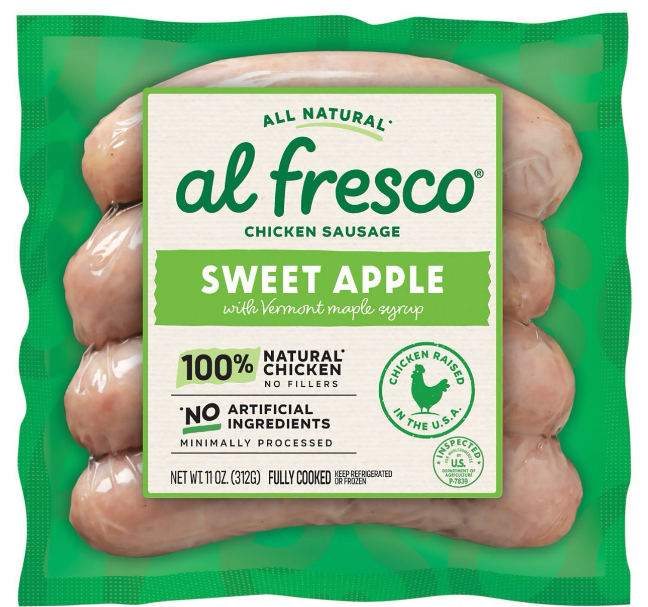 Al Fresco Chicken Sausage 4ct ( contains pork) “Sweet apple”