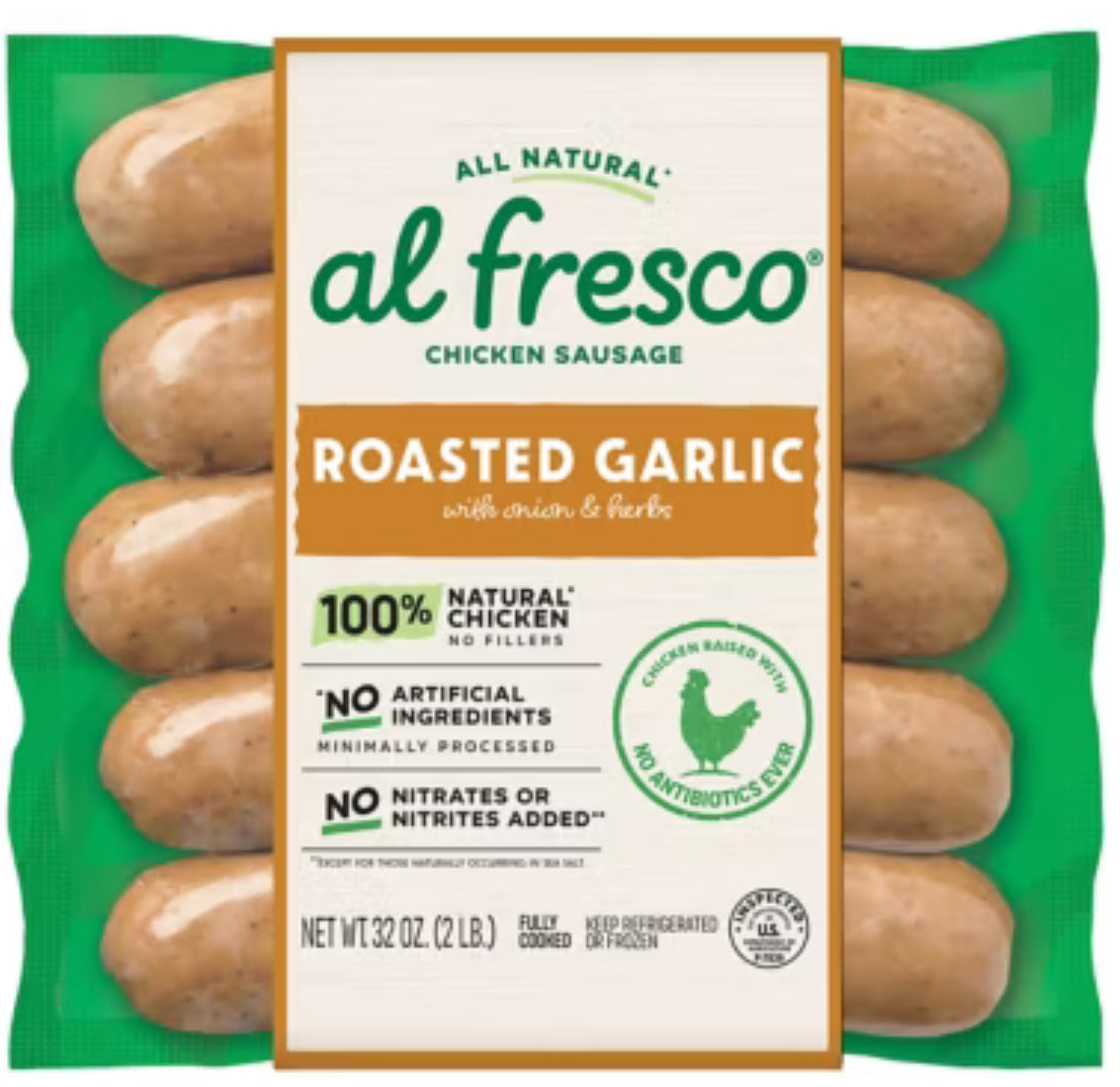 Al Fresco Chicken Sausage 10ct(contains pork)Roasted Garlic w/Onions & Herbs