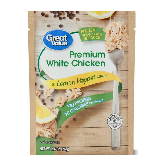 Great Value Premium White Chicken, in Lemon Pepper Sauce, 2.6 oz Pouch